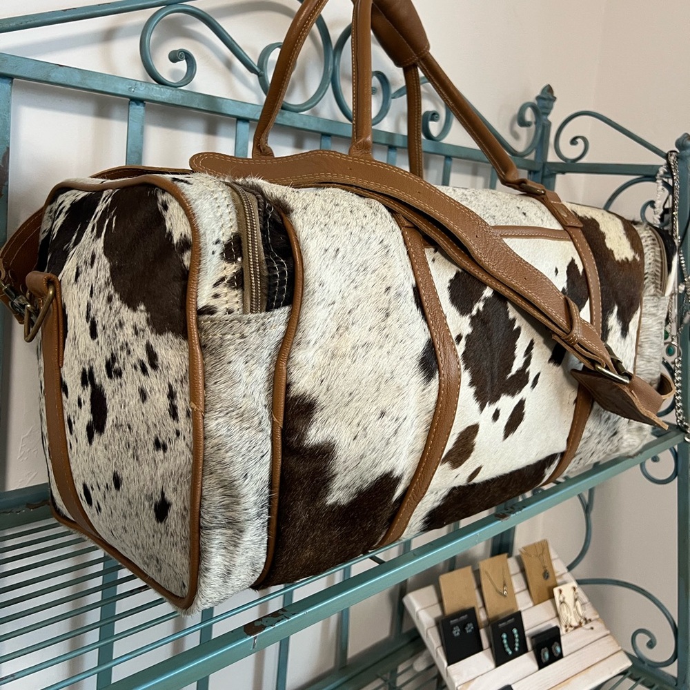 🔥New Myra Bag genuine Leather cowhide hair-on duffle bag travel unisex - Picture 8 of 15
